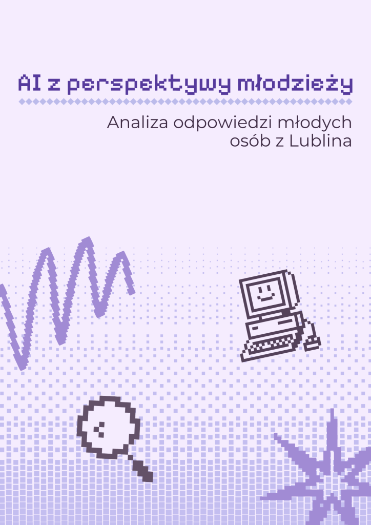 Strona tytułowa zawierająca tekst "AI z perspektywy młodzieży. Analiza odpowiedzi młodych osób z Lublina"